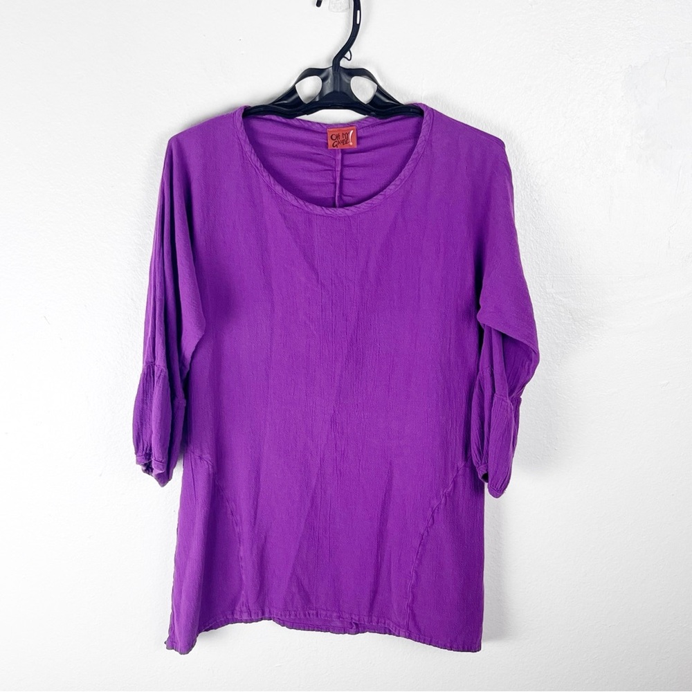 OH MY GAUZE 100% Cotton Purple 3/4 Elastic Cuff Sleeves Tunic Top Size 1 (S/M)